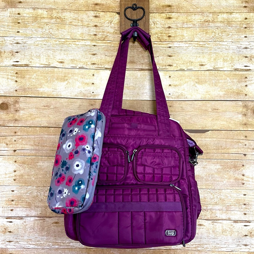 Lug Puddle Jumper 2 Tote & Packable Set Berry/Floral NWT